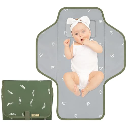 Baby Portable Changing Pad Travel - Waterproof Compact Diaper Changing Mat with Built-in Pillow - Lightweight & Foldable Changing Station, Newborn Shower Gifts Sage Green