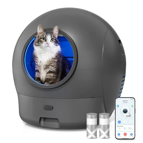 Self Cleaning Cat Litter Box, ZHMZ S2 Automatic Cat Litter Box with Smart APP Control, Non Odor 75L Kitty Litter Box with Double Safety Protection, Grey