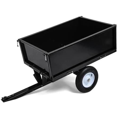 YITAMOTOR 500 Pound Steel Dump Cart Tow Behind Lawn Dump Cart for Lawn Tractor Black