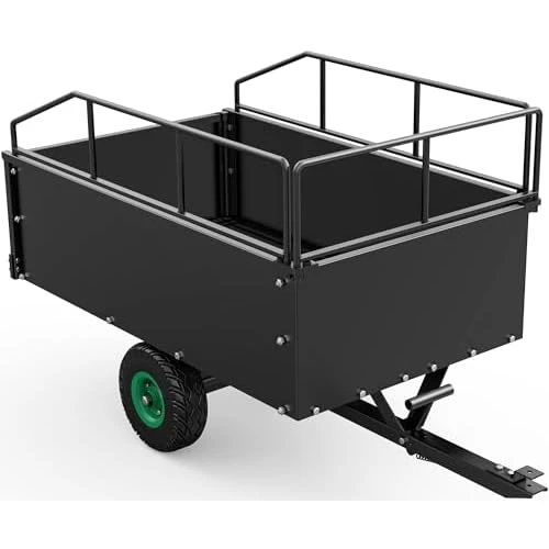 YITAMOTOR ATV Lawn Mower Trailer, Tow Behind Dump Cart with Removable Sides,Capacity 750 lbs, 15 Cubic Feet,Black Fence Trailer