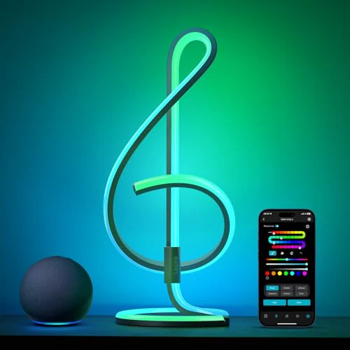 Lepro TB2 AI Smart Table Lamp, RGB+IC Addressable LED Lamp Alexa Google Enable, APP Control Color Changing Modern Spiral Lamp No Remote, Music Sync, AI Generated Lighting LLM,2.4 GHz WiFi/Bl