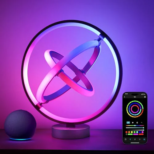 Lepro TB1 AI Smart Table Lamp, RGB+IC Addressable LED Lamp Alexa Google Enabled, APP Control Color Changing Modern Lamp No Remote, Christmas Gift Ideas, AI Generated Lighting LLM, 2.4 GHz Wi