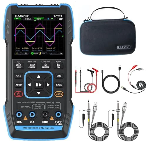 【FNRSI Newest Upgraded 2C53T with 2 P6100 Probe】 3In1 Oscilloscope/Multimeter/DDS Signal Generator 50MHz Bandwidth 250MS Sampling Rate 20000 Count RMS for Voltage, Current, Capacitor, Resist