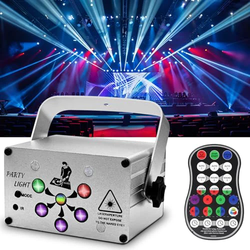 USB-Powered 60-Patterns 240 Conbination Effects Stage Light Party Light UV & RGB Backlight Remote Control for Indoor Events, Birthdays, Halloween, Karaoke, Club (White)