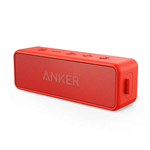 Anker SoundCore 2 Portable Bluetooth Speaker, Wireless, Enhanced Bass, 24-Hour Playtime, 66ft Range, IPX7 Water Resistant, Built-in Mic, Ideal for Travel , Compact and Easy to Use - Red