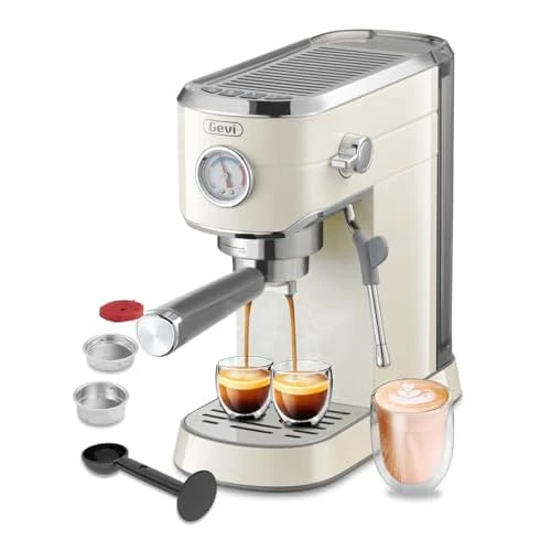 Gevi Commercial Espresso Machines & Coffee Makers, Professional Espresso Machine with Milk Frother, Stainless Steel Expressions Machine Beige 20 Bar Espresso Machine Beige