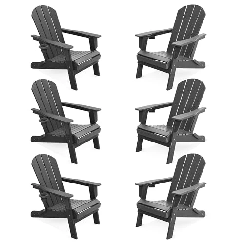 LOUNZY Folding Adirondack Chair Set of 6, Gray Set of 6 Grey