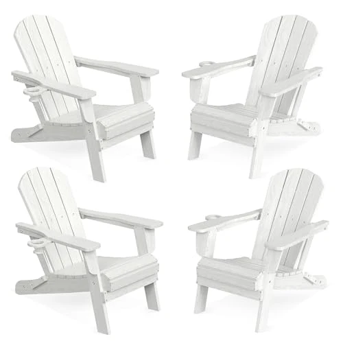 LOUNZY Folding Adirondack Chair Set of 4, White Set of 4 White