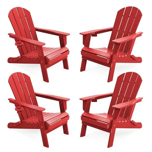 LOUNZY Folding Adirondack Chair Set of 4, Dark Red Set of 4 Dark Red