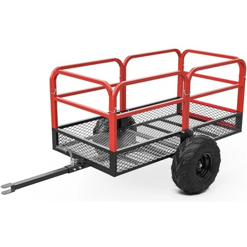 YITAMOTOR Lawn Mower Trailer, Heavy Duty ATV Trailer Dump Cart Tow Behind, Capacity 1500lbs, 15 Cu.Ft. Garden Yard Trailer, Black Mesh Bed&Red Heightened guardrails