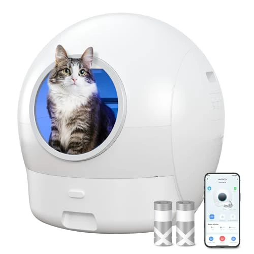 Self Cleaning Cat Litter Box, ZHMZ S2 Automatic Cat Litter Box with Smart APP Control, Non Odor 75L Kitty Litter Box with Double Safety Protection, White