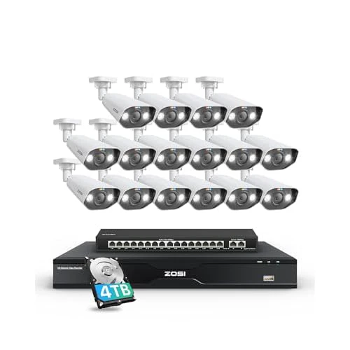 ZOSI 32 Channel 4K Security Camera System, 16x 4K Spotlight Outdoor Indoor Commercial PoE Cameras, Face Person Vehicle Detection, 2 Way Audio, 32CH 8MP Surveillance NVR with 4TB HDD for 24/7