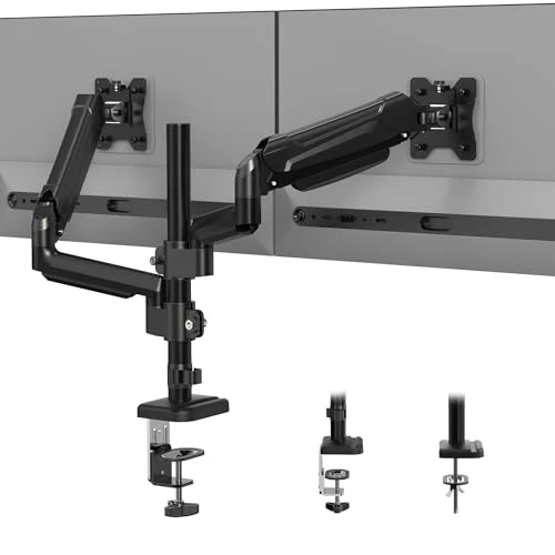 BONTEC Dual Monitor Mount for 13-32 Inch Screens, Tall Computer Monitor Stand, Adjustable Gas Spring Monitor Arm with Tilt, Swivel, Rotation, VESA 75x75, 100x100mm, Holds Up to 19.8lbs Dual 