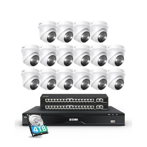 ZOSI 32 Channel 4K PoE Security Camera System, Face Person Vehicle Detection, 2 Way Audio, 16 x 8MP Spotlight Outdoor Indoor IP Cameras, 32CH 4K NVR with 4TB HDD for 24/7 Recording