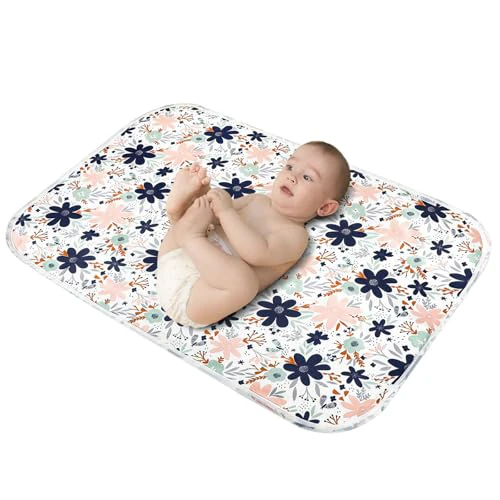 Baby Diaper Changing Pad, 21 5/8" x 31.5" Waterproof Changing Pad Liners - Reusable Soft and Absorbent Portable Changing Mat(Floral1PCS) Floral 1