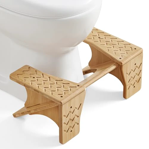 SONGMICS Bamboo Toilet Stool, Adjustable Poop Stool with Non-Slip Grooves, Height Convertible to 6.9 or 9.5 Inches, Squat Potty Stool for Bathroom, Space-Saving, Natural Beige UBCB111N01