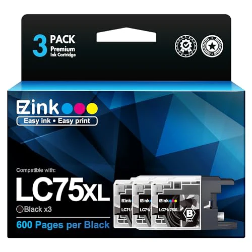 E-Z Ink Compatible Ink Cartridge Replacement for Brother LC-75 XL LC75 XL LC-71 XL LC71XL High Yield Compatible with MFC-J6510DW MFC-J6710DW MFC-J6910DW MFC-J280W MFC-J425W(Black, 3 Pack)