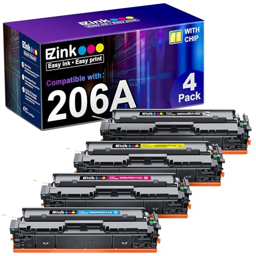 E-Z Ink Compatible Replacement for HP 206A Toner Cartridges 4 Pack Compatible with HP Color Laserjet Pro MFP-M283fdw M283cdw for HP MFP M283fdw Toner Cartridges (BCMY 4 Pack 206X 206A Toner)