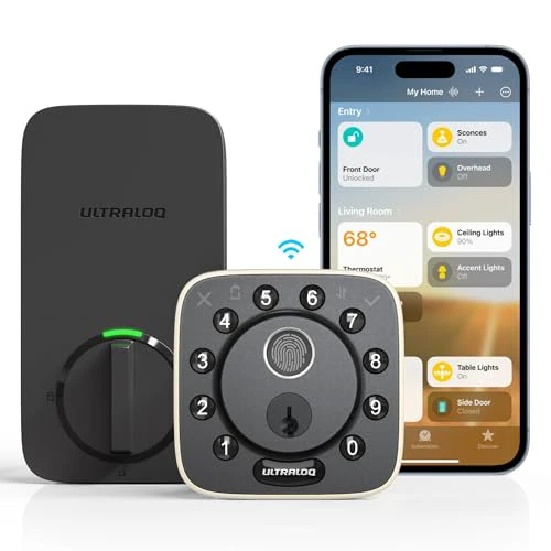 ULTRALOQ Bolt Fingerprint Smart Lock,Works with Apple HomeKit, Built-in WiFi Keyless Entry Door Lock, Voice Control with Siri, Alexa, Google, Smart WiFi Deadbolt, Support Apple Home Automati