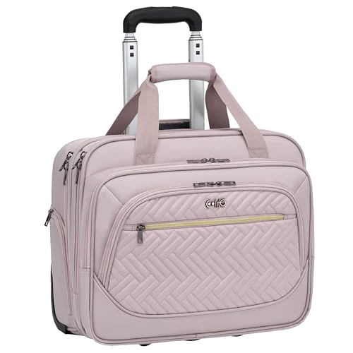 Coolife Rolling Laptop Briefcase Bag 17.3 Inch Laptop Case Roller Computer Bag with Wheels Mobile Office Laptop Bag Pink 17.3 Inch