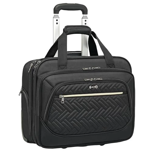 Coolife Rolling Laptop Briefcase Bag 17.3 Inch Laptop Case Roller Computer Bag with Wheels Mobile Office Laptop Bag Black 17.3 Inch