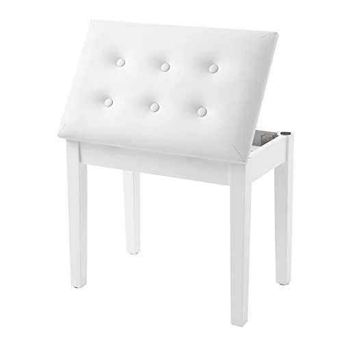 SONGMICS Piano Bench with Padded Cushion and Storage Compartment for Music Books, Vanity Stool, Tufted Wooden Piano Seat, 13.8 x 21.7 x 19.3 Inches, White ULPB55WT