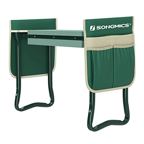 SONGMICS Garden Kneeler and Seat, Multifunctional Garden Kneeling Bench, Gardening Gifts for Women Men, Folding Gardening Stool, with 2 Tool Bags, 8-Inch Wide Kneeling Pad, Dark Green UGGK06