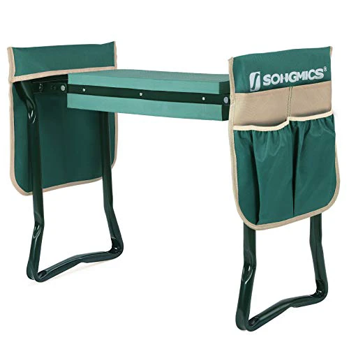 SONGMICS Garden Kneeler and Seat, Multifunctional Garden Kneeling Bench, Gardening Gifts for Women Men, Folding Gardening Stool, with 2 Tool Bags, 6-Inch Wide Kneeling Pad, Dark Green UGGK50