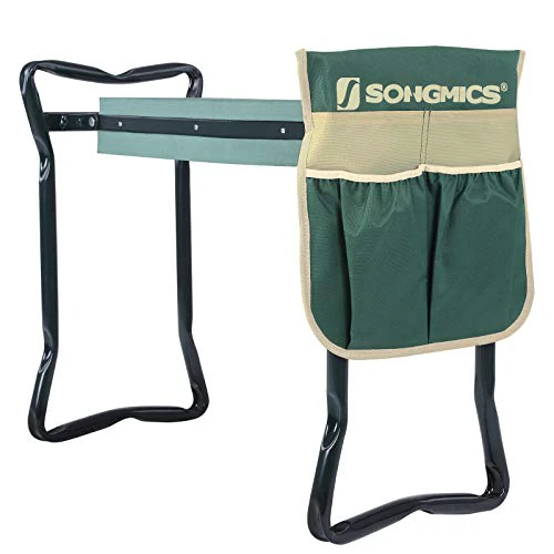 SONGMICS Garden Kneeler and Seat, Multifunctional Garden Kneeling Bench, Gardening Gifts for Women Men, Folding Gardening Stool, with 1 Tool Bag, 6-Inch Wide Kneeling Pad, Dark Green UGGK49L