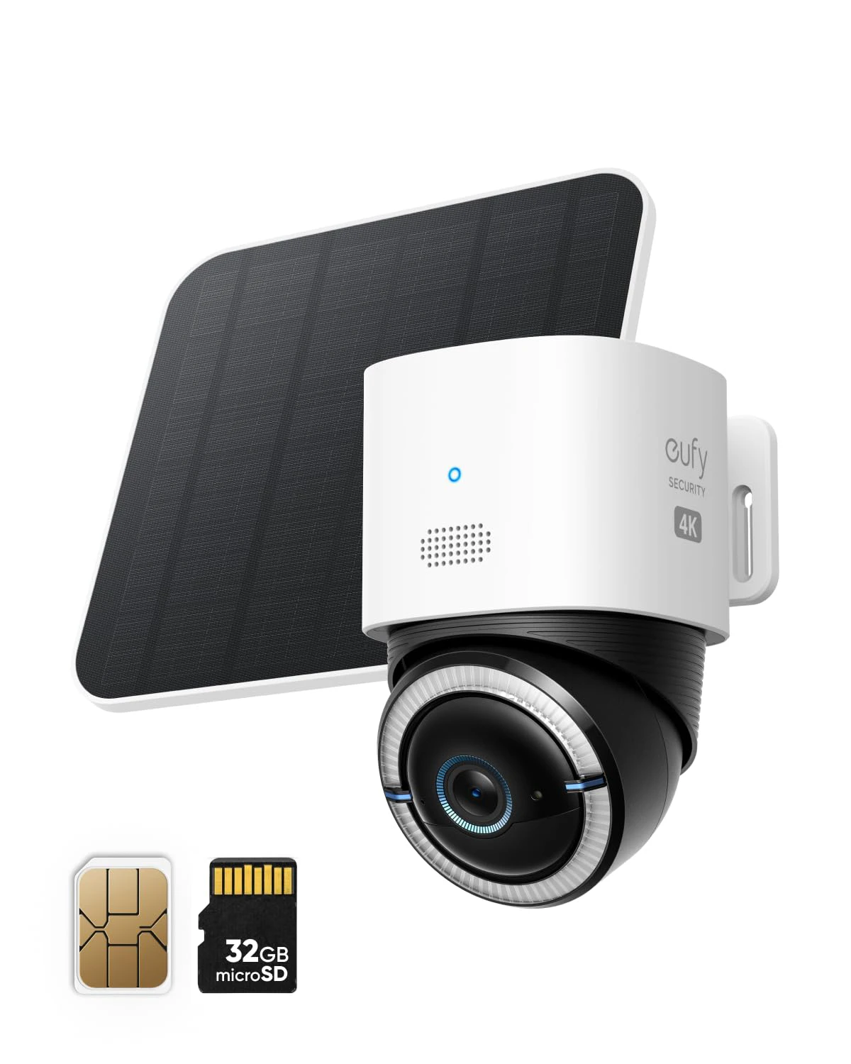 eufy Security 4G LTE Cam S330, 4K Cellular Wireless Security Camera, Pan and Tilt, Solar Powered, 4G and Wi-Fi Duo-mode, AI Human/Vehicle Tracking, with SIM Card and 32GB SD Card, T86P2