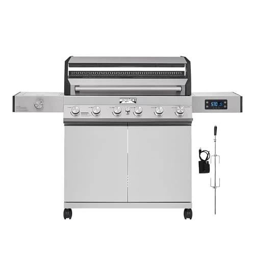 Monument Grills 6-Burner Convertible Natural Gas Smart bbq Grill Stainless Steel Denali 605 with Rotisserie Kit D605 with Rotisserie Kit