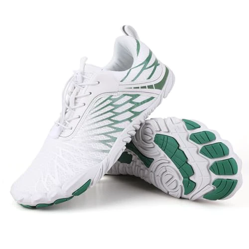 Hike Barefoot Shoes for Women Men Non-Slip Breathable Walking Shoes Wide Toe Box Comfortable Athletic Footwear 6.5 Wide Women/5.5 Wide Men A6s - (Enhanced) White/Green